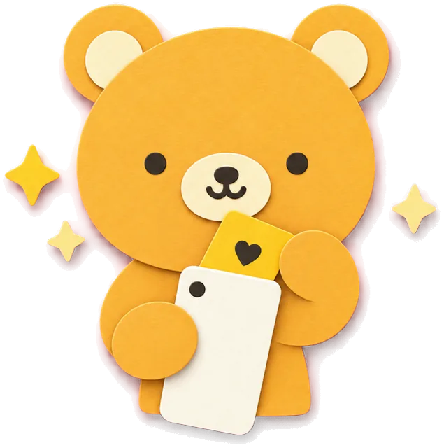 A paper bear holding a phone with a Wallet card